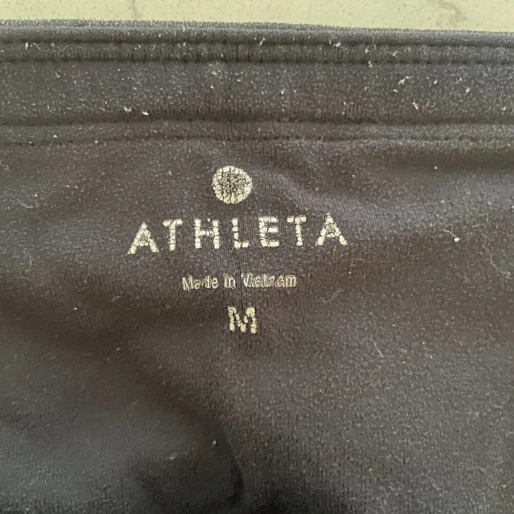 Athleta Charcoal Gray Athletic Leggings, Back Zipper Pocket, 3/4 Length, Medium‎
